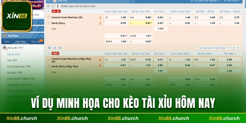Ví dụ minh họa cho kèo Tài Xỉu hôm nay